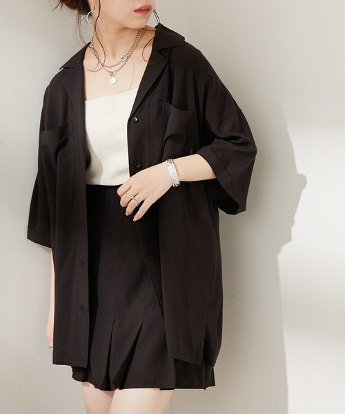 Chico(チコ)の「5分袖開襟シャツジャケット(シャツ/ブラウス・レディース・アイボリー/ブラック/ブラウン・FREE)」の3枚目の写真