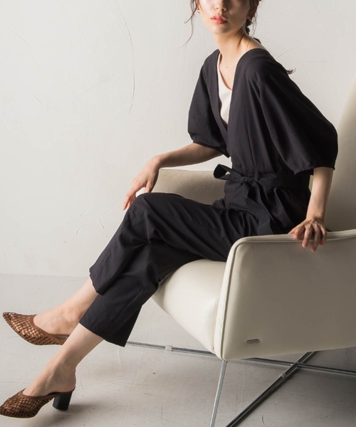 Droite lautreamont（ドロワットロートレアモン）の「スタナーツイルオールインワン≪洗える≫（サロペット/オーバーオール・レディース・ブラック/ベージュ・M）」の2枚目の写真