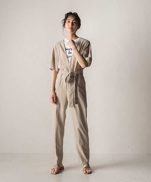 Droite lautreamont（ドロワットロートレアモン）の「スタナーツイルオールインワン≪洗える≫（サロペット/オーバーオール・レディース・ブラック/ベージュ・M）」の18枚目の写真