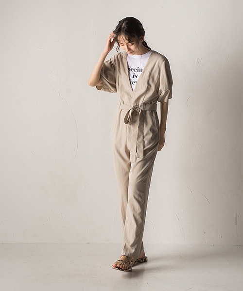 Droite lautreamont（ドロワットロートレアモン）の「スタナーツイルオールインワン≪洗える≫（サロペット/オーバーオール・レディース・ブラック/ベージュ・M）」の16枚目の写真