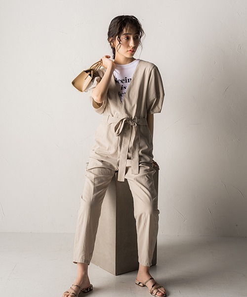 Droite lautreamont（ドロワットロートレアモン）の「スタナーツイルオールインワン≪洗える≫（サロペット/オーバーオール・レディース・ブラック/ベージュ・M）」の7枚目の写真