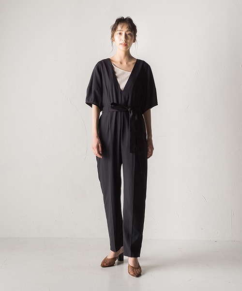 Droite lautreamont（ドロワットロートレアモン）の「スタナーツイルオールインワン≪洗える≫（サロペット/オーバーオール・レディース・ブラック/ベージュ・M）」の10枚目の写真