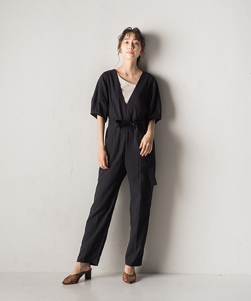 Droite lautreamont（ドロワットロートレアモン）の「スタナーツイルオールインワン≪洗える≫（サロペット/オーバーオール・レディース・ブラック/ベージュ・M）」の19枚目の写真