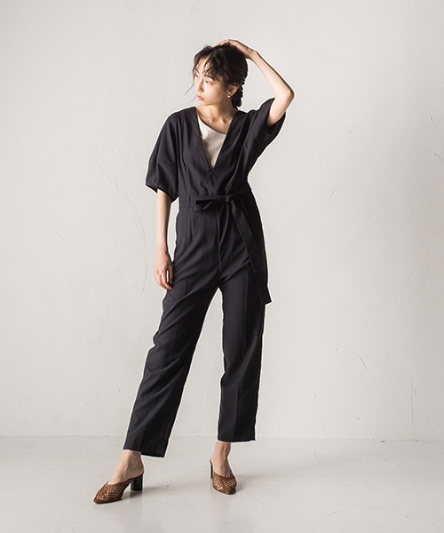 Droite lautreamont（ドロワットロートレアモン）の「スタナーツイルオールインワン≪洗える≫（サロペット/オーバーオール・レディース・ブラック/ベージュ・M）」の17枚目の写真