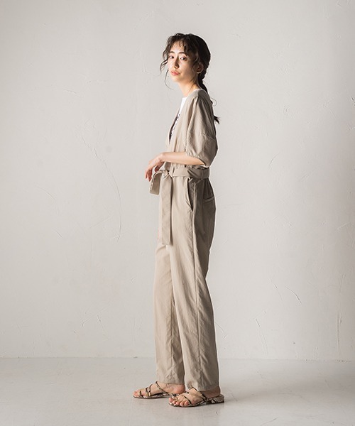 Droite lautreamont（ドロワットロートレアモン）の「スタナーツイルオールインワン≪洗える≫（サロペット/オーバーオール・レディース・ブラック/ベージュ・M）」の5枚目の写真