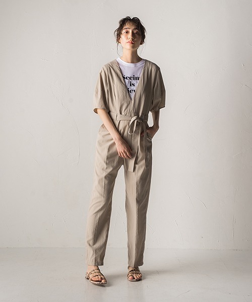 Droite lautreamont（ドロワットロートレアモン）の「スタナーツイルオールインワン≪洗える≫（サロペット/オーバーオール・レディース・ブラック/ベージュ・M）」の12枚目の写真