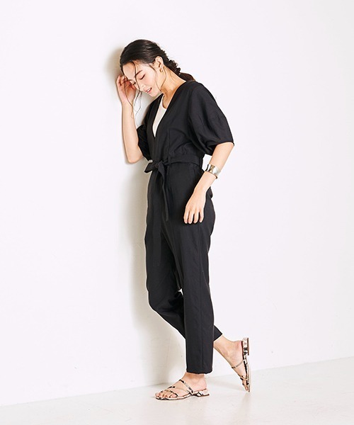 Droite lautreamont（ドロワットロートレアモン）の「スタナーツイルオールインワン≪洗える≫（サロペット/オーバーオール・レディース・ブラック/ベージュ・M）」の11枚目の写真