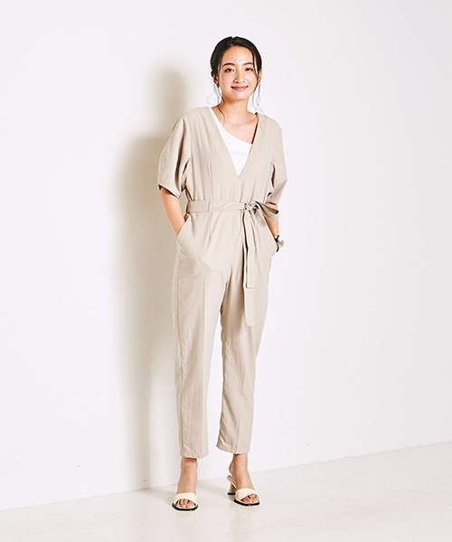 Droite lautreamont（ドロワットロートレアモン）の「スタナーツイルオールインワン≪洗える≫（サロペット/オーバーオール・レディース・ブラック/ベージュ・M）」の20枚目の写真