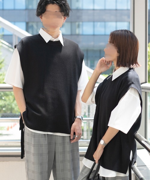 PairPair（ペアペア）の「サイドリボンニットベスト(ユニセックス）（ベスト・メンズ・グレイッシュブルー/モカ/ブラック・LARGE/MEDIUM）」の15枚目の写真