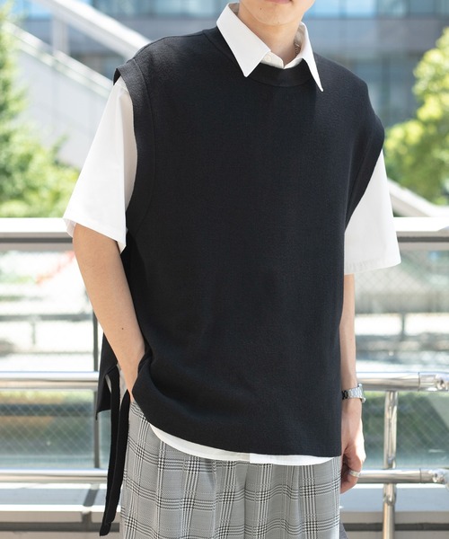 PairPair（ペアペア）の「サイドリボンニットベスト(ユニセックス）（ベスト・メンズ・グレイッシュブルー/モカ/ブラック・LARGE/MEDIUM）」の21枚目の写真