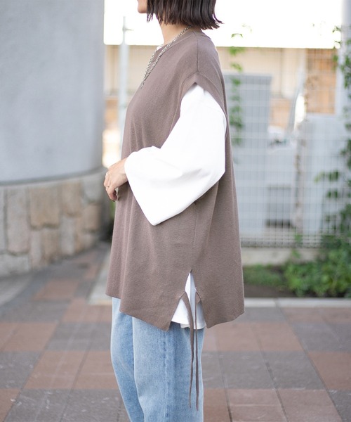 PairPair（ペアペア）の「サイドリボンニットベスト(ユニセックス）（ベスト・メンズ・グレイッシュブルー/モカ/ブラック・LARGE/MEDIUM）」の5枚目の写真