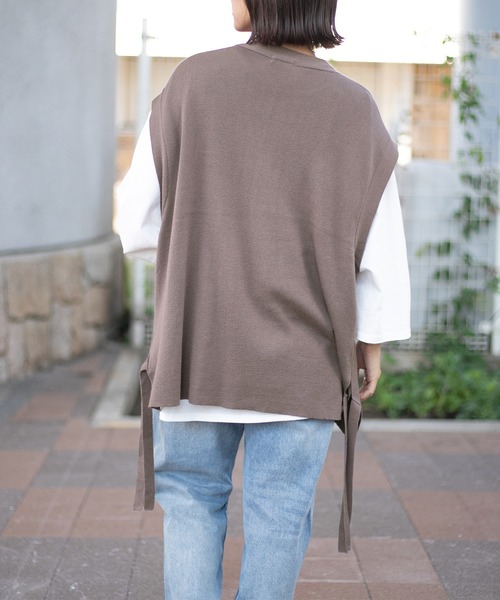 PairPair（ペアペア）の「サイドリボンニットベスト(ユニセックス）（ベスト・メンズ・グレイッシュブルー/モカ/ブラック・LARGE/MEDIUM）」の6枚目の写真