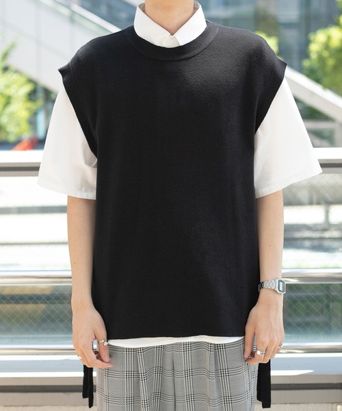 PairPair（ペアペア）の「サイドリボンニットベスト(ユニセックス）（ベスト・メンズ・グレイッシュブルー/モカ/ブラック・LARGE/MEDIUM）」の9枚目の写真