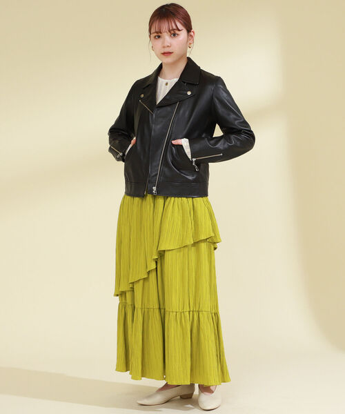 Ray BEAMS（レイビームス）の「Ray BEAMS / ラムレザー W ライダース ブルゾン（ライダースジャケット・レディース・ブラック・1/0）」の3枚目の写真