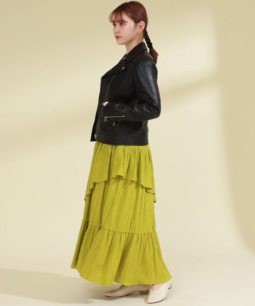 Ray BEAMS（レイビームス）の「Ray BEAMS / ラムレザー W ライダース ブルゾン（ライダースジャケット・レディース・ブラック・1/0）」の5枚目の写真