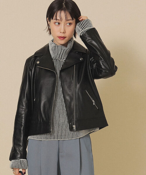 Ray BEAMS（レイビームス）の「Ray BEAMS / ラムレザー W ライダース ブルゾン（ライダースジャケット・レディース・ブラック・1/0）」の13枚目の写真