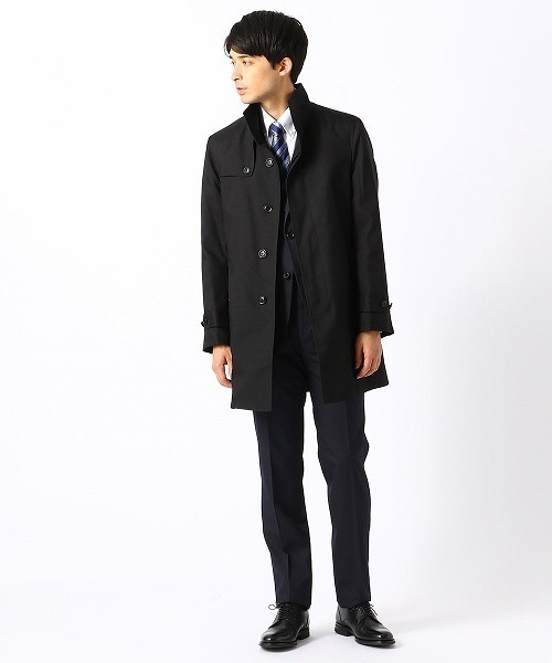 COMME CA ISM(コムサイズム)の「《ライナー付き》 ビジネス 通勤 ヘリンボーン スタンドコート(ステンカラーコート・メンズ・ブラック/ネイビー・S/M/L)」の2枚目の写真