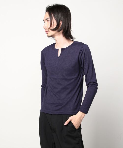 Bling Leads(ブリングリーズ)の「20/- スラブ 天竺 ブ キーネック ロング Tシャツ(Tシャツ/カットソー・メンズ・ブラック/ホワイト/カーキ/ライトピンク/ネイビー/グレー・M/L)」の6枚目の写真