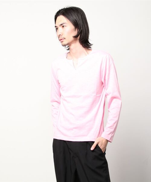 Bling Leads(ブリングリーズ)の「20/- スラブ 天竺 ブ キーネック ロング Tシャツ(Tシャツ/カットソー・メンズ・ブラック/ホワイト/カーキ/ライトピンク/ネイビー/グレー・M/L)」の1枚目の写真