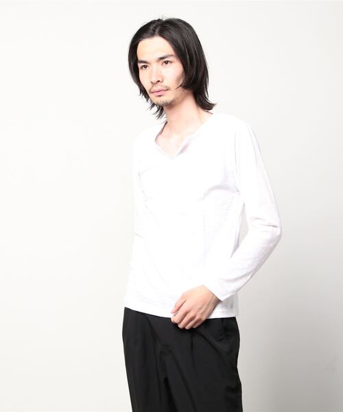 Bling Leads(ブリングリーズ)の「20/- スラブ 天竺 ブ キーネック ロング Tシャツ(Tシャツ/カットソー・メンズ・ブラック/ホワイト/カーキ/ライトピンク/ネイビー/グレー・M/L)」の2枚目の写真
