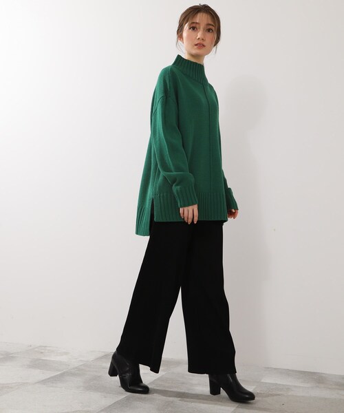 DRESKIP（ドレスキップ）の「◆センターシームゆるタートルニット（ニット/セーター・レディース・ブラック/ダークブラウン/グリーン/ライトベージュ・02/03）」の5枚目の写真