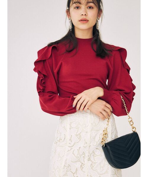 MERCURYDUO(マーキュリーデュオ)の「2WAYオープンショルダーラッフルニット(ニット/セーター・レディース・ブラック/パープル/レッド/オフホワイト・FREE)」の18枚目の写真