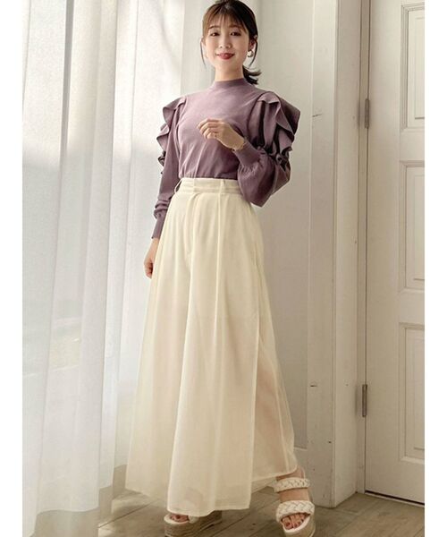 MERCURYDUO(マーキュリーデュオ)の「2WAYオープンショルダーラッフルニット(ニット/セーター・レディース・ブラック/パープル/レッド/オフホワイト・FREE)」の11枚目の写真