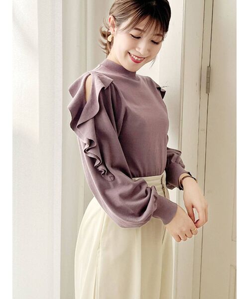 MERCURYDUO(マーキュリーデュオ)の「2WAYオープンショルダーラッフルニット(ニット/セーター・レディース・ブラック/パープル/レッド/オフホワイト・FREE)」の19枚目の写真