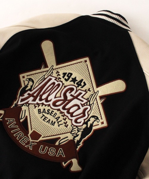 AVIREX(アヴィレックス)の「【直営店限定】2TONE VARSITY JACKET ALL STARS / 2トーン ヴァーシティ ジャケット オールスターズ / アヴィレックス / AVIREX(スタジャン・メンズ・ブラック・MEDIUM/LARGE/X-LARGE/XX-LARGE)」の4枚目の写真