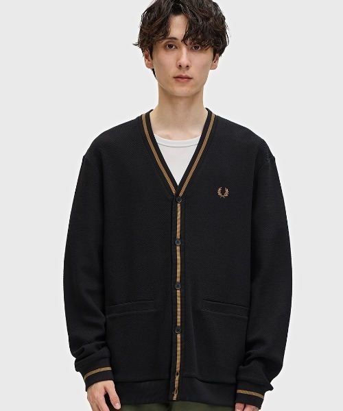セール】Tipped Pique Texture Cardigan／ピケテクスチャー