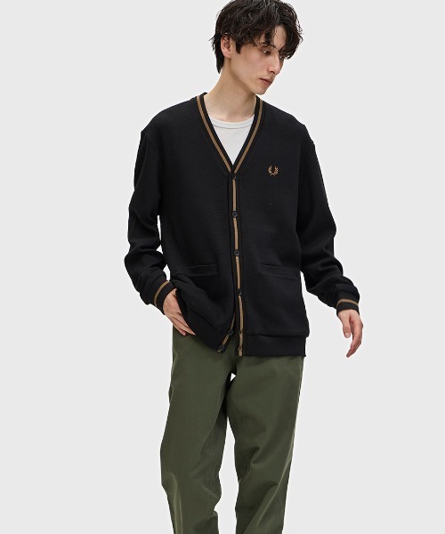 セール】Tipped Pique Texture Cardigan／ピケテクスチャー