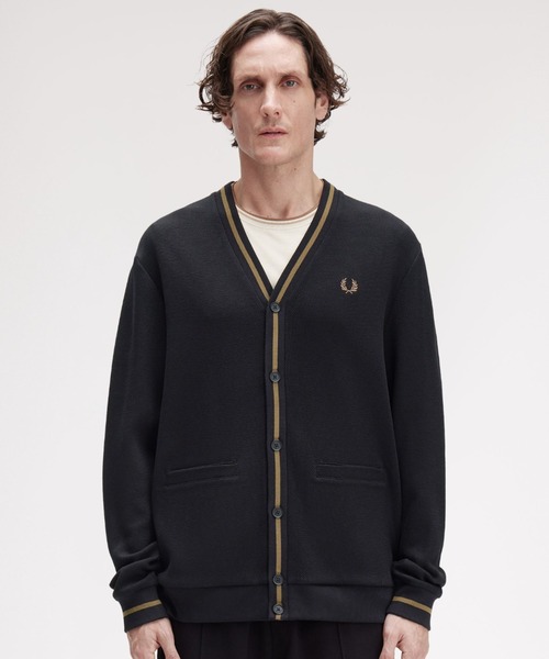 【美品/2枚まとめ売り】FRED PERRY フレッド ペリーカーディガン フレッドペリー FRED PERRY TIPPED PIQUE TEXTURE CARDIGAN NAVY
