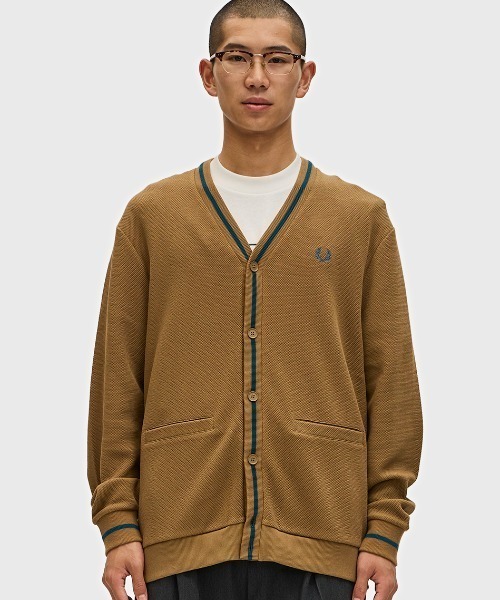 セール】Tipped Pique Texture Cardigan／ピケテクスチャー