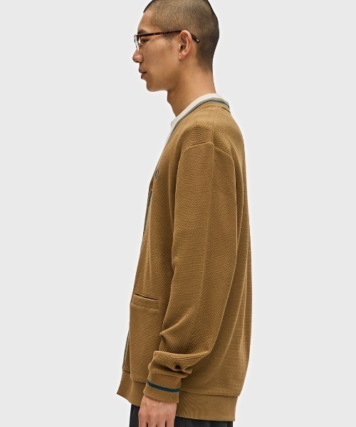 セール】Tipped Pique Texture Cardigan／ピケテクスチャー