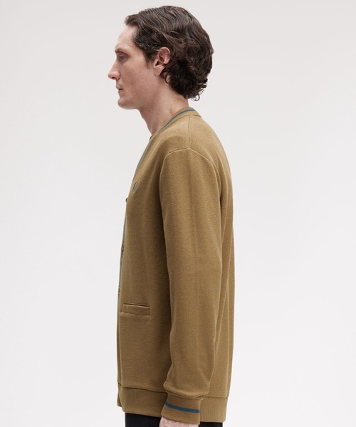 セール】Tipped Pique Texture Cardigan／ピケテクスチャー