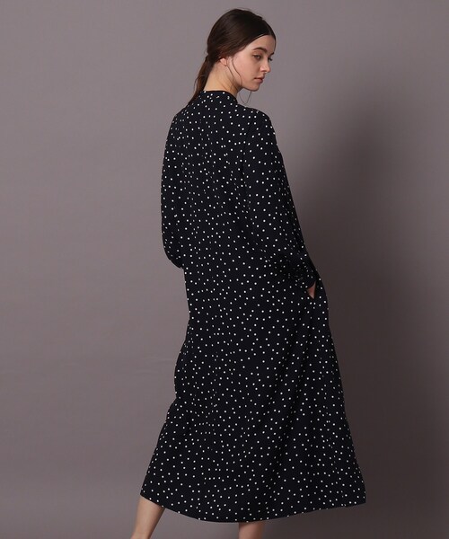 【23SS美品】ドレステリア ドットスタンドカラーシャツワンピース ネイビー DRESSTERIOR（ドレステリア）の「◇【STORY3月号掲載】ドット