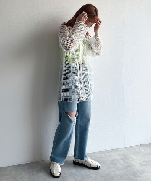 w closet(ダブルクローゼット)の「メッシュクルーネックカーデ(その他トップス・レディース・オフホワイト/アイボリー・FREE)」の11枚目の写真