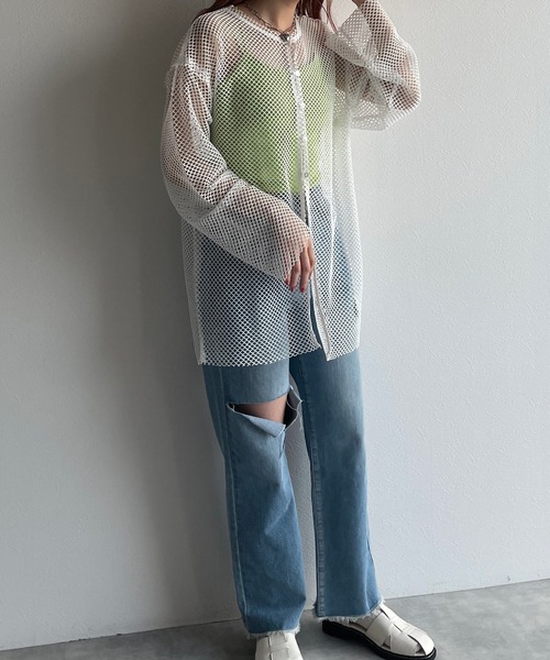 w closet(ダブルクローゼット)の「メッシュクルーネックカーデ(その他トップス・レディース・オフホワイト/アイボリー・FREE)」の12枚目の写真