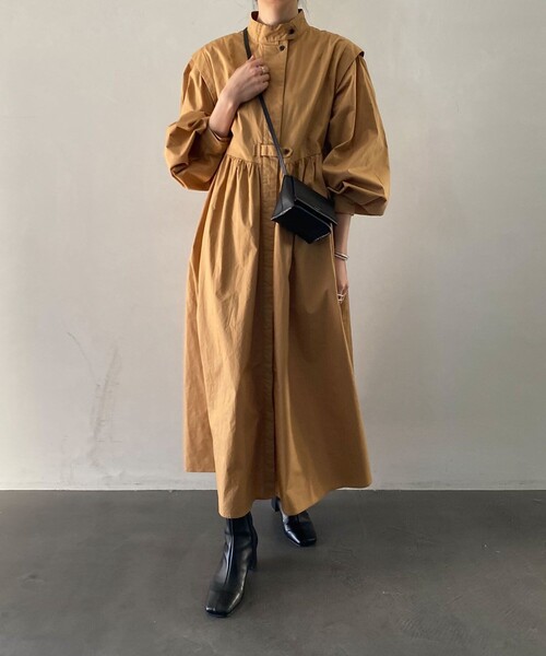 FREAK'S STORE（フリークスストア）の「バルーンスリーブフレアマキシワンピース（シャツワンピース・レディース・ホワイト/ブラック/サックスブルー/ベージュ/ピンク・ﾌﾘ-）」の4枚目の写真