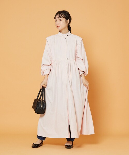 FREAK'S STORE（フリークスストア）の「バルーンスリーブフレアマキシワンピース（シャツワンピース・レディース・ホワイト/ブラック/サックスブルー/ベージュ/ピンク・ﾌﾘ-）」の19枚目の写真