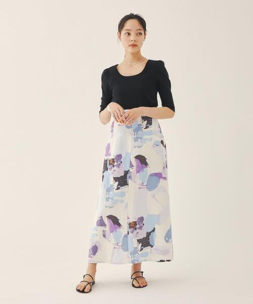 【美品】エメル リファインズ ボカシプリント ロングスカート 洗える M EMMEL REFINES スカート 「EMMEL REFINES」EM ボカシプリント