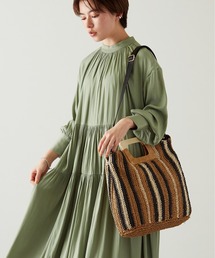 Via Demizon | カラーコンビ編み上げカゴバッグ(かごバッグ)