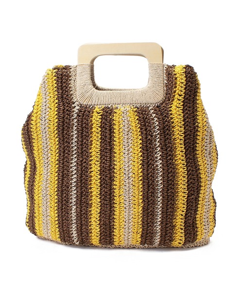 Via Demizon（ビアデミゾン）の「カラーコンビ編み上げカゴバッグ（かごバッグ・レディース・ブラウン/イエロー/ブルー・フリー）」の3枚目の写真