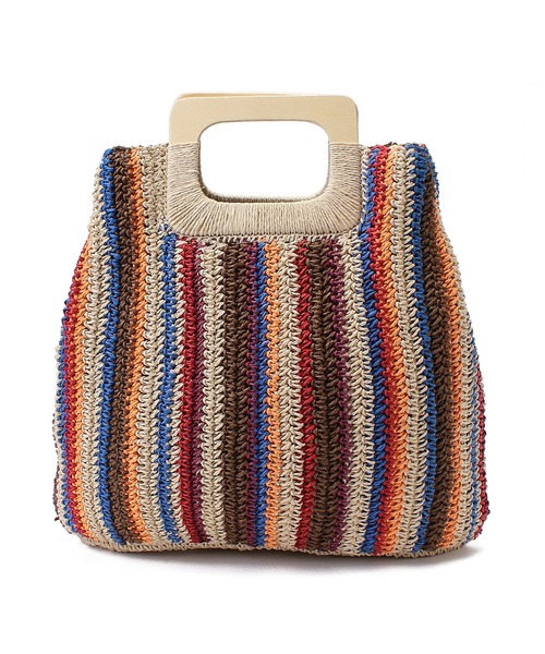 Via Demizon（ビアデミゾン）の「カラーコンビ編み上げカゴバッグ（かごバッグ・レディース・ブラウン/イエロー/ブルー・フリー）」の7枚目の写真