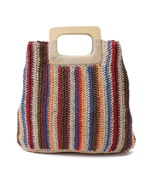 Via Demizon（ビアデミゾン）の「カラーコンビ編み上げカゴバッグ（かごバッグ・レディース・ブラウン/イエロー/ブルー・フリー）」の12枚目の写真