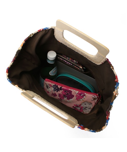 Via Demizon（ビアデミゾン）の「カラーコンビ編み上げカゴバッグ（かごバッグ・レディース・ブラウン/イエロー/ブルー・フリー）」の10枚目の写真