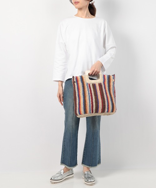 Via Demizon（ビアデミゾン）の「カラーコンビ編み上げカゴバッグ（かごバッグ・レディース・ブラウン/イエロー/ブルー・フリー）」の8枚目の写真