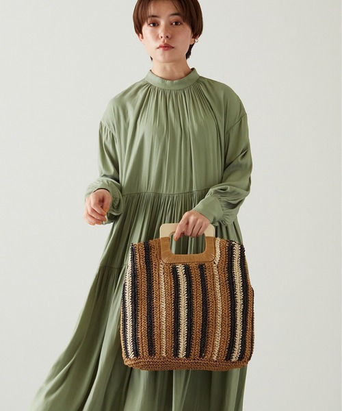 Via Demizon（ビアデミゾン）の「カラーコンビ編み上げカゴバッグ（かごバッグ・レディース・ブラウン/イエロー/ブルー・フリー）」の17枚目の写真