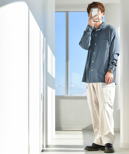 Anytime Songs(エニータイムソングス)の「ポリストレッチ ドロップショルダーLSシャツ(シャツ/ブラウス・メンズ・イエロー/グリーン/チャコールグレー/サックスブルー/ホワイト/ネイビー/パープル/ブラック/グレイッシュベージュ・X-LARGE/LARGE/MEDIUM)」の21枚目の写真