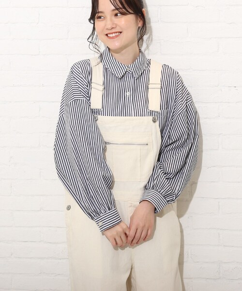 Cutie Blonde(キューティーブロンド)の「◆カラーストライプBIGシャツ(シャツ/ブラウス・レディース・グリーン系その他4/ブラック系2/ネイビー系7/ブルー系2・00)」の2枚目の写真